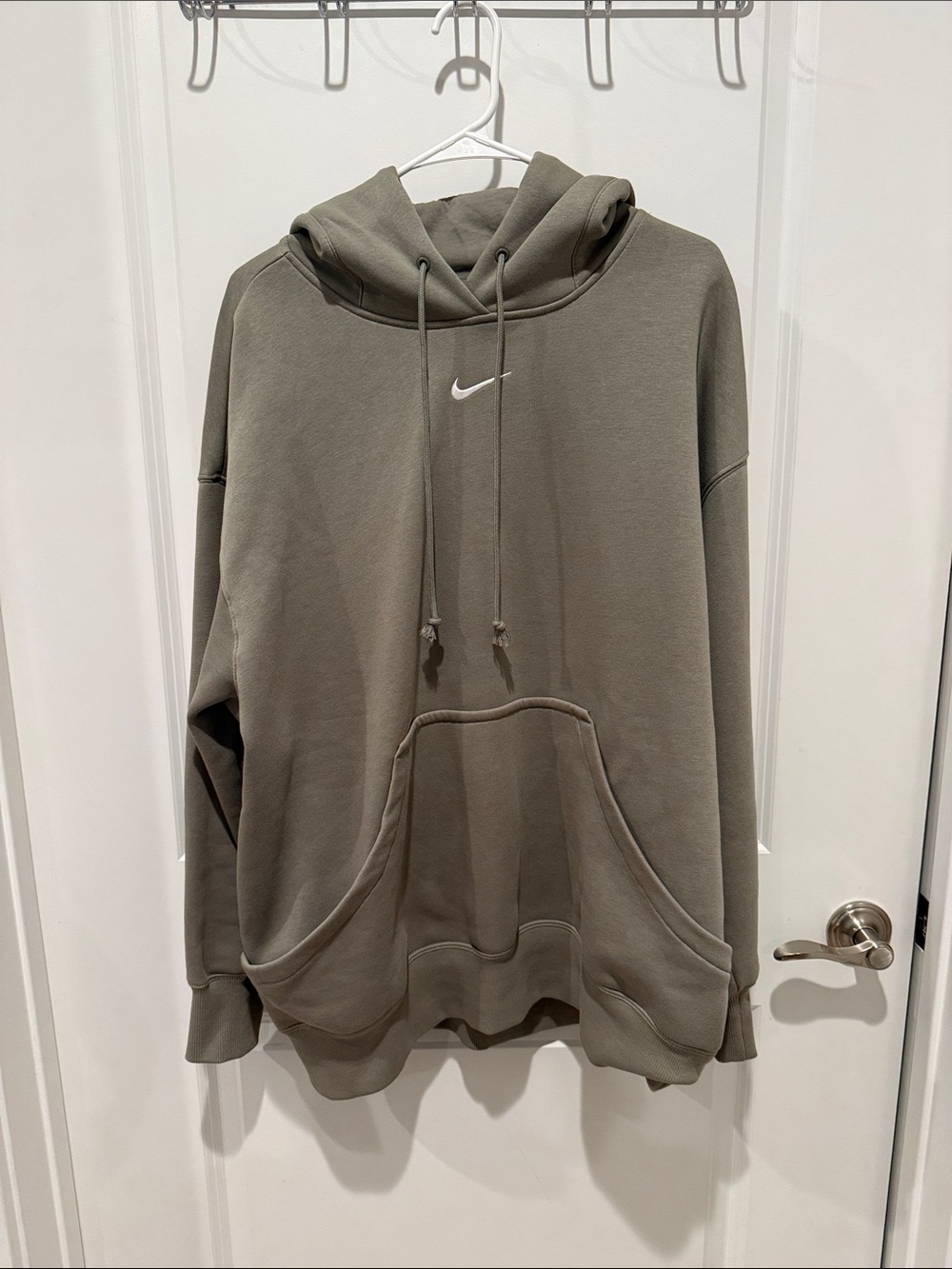 Nike Phoenix Oversized Hoodie with White Swoosh in Light Army / Sail